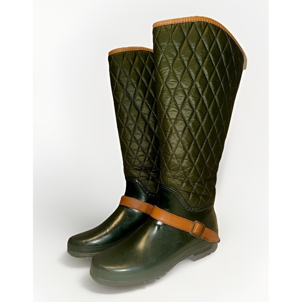 Sperry Top Sider Green Brown Hingham Quilted Tall Waterproof Rubber Rain Boots 8 - Picture 4 of 8